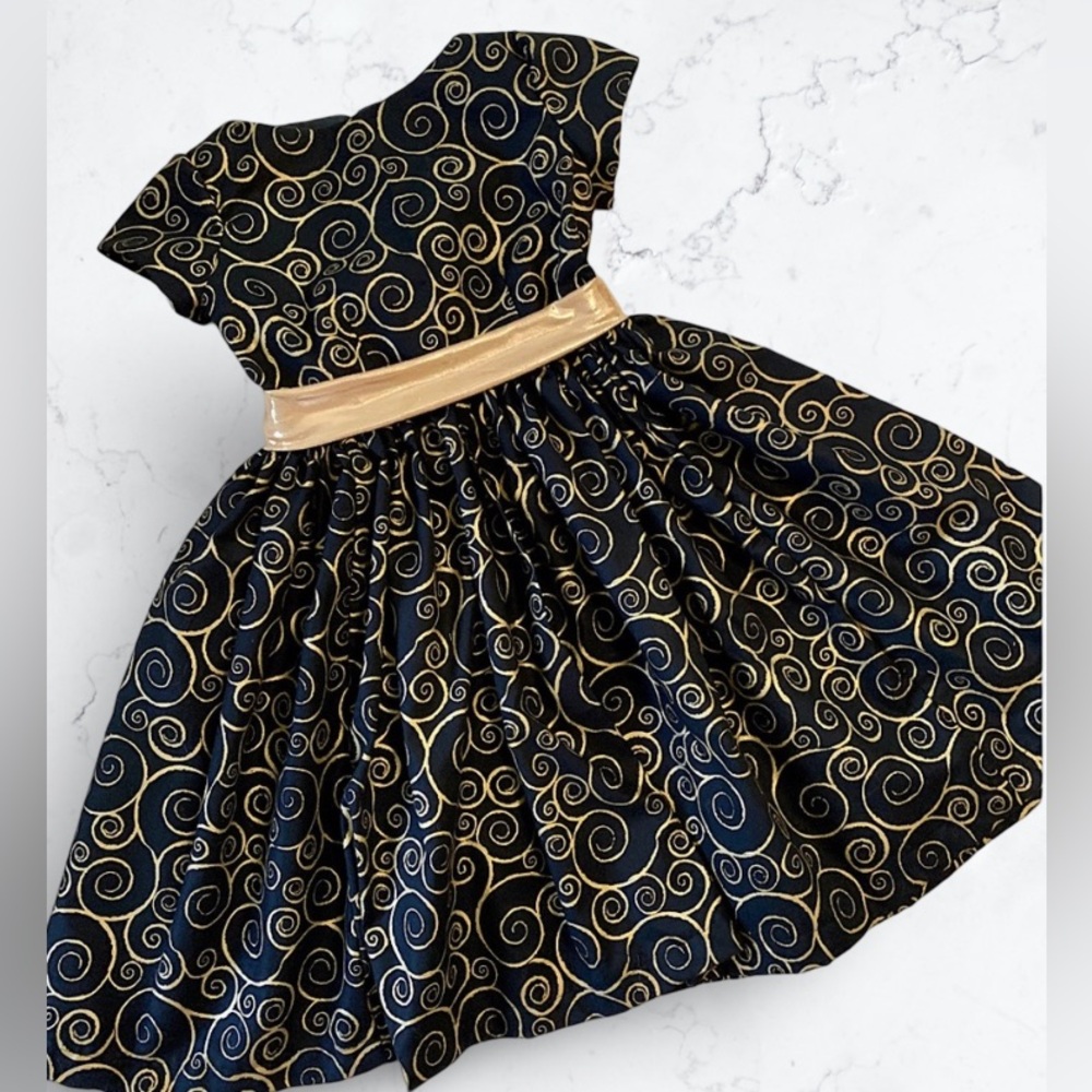 Miss Smarty Pants New Hand Crafted Black and Gold Metallic Dress Girls Size 7